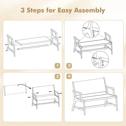 Outdoor Acacia Wood Bench with Rope Woven Backrest and Armrests for 2-Person - Black - Outdoor Benches