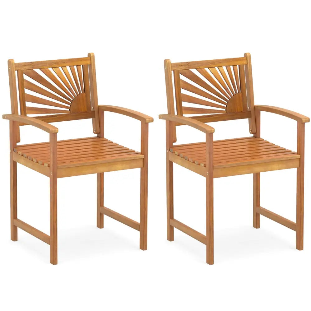 Outdoor Acacia Wood Dining Chairs-Set of 2 - Patio Dining Chairs