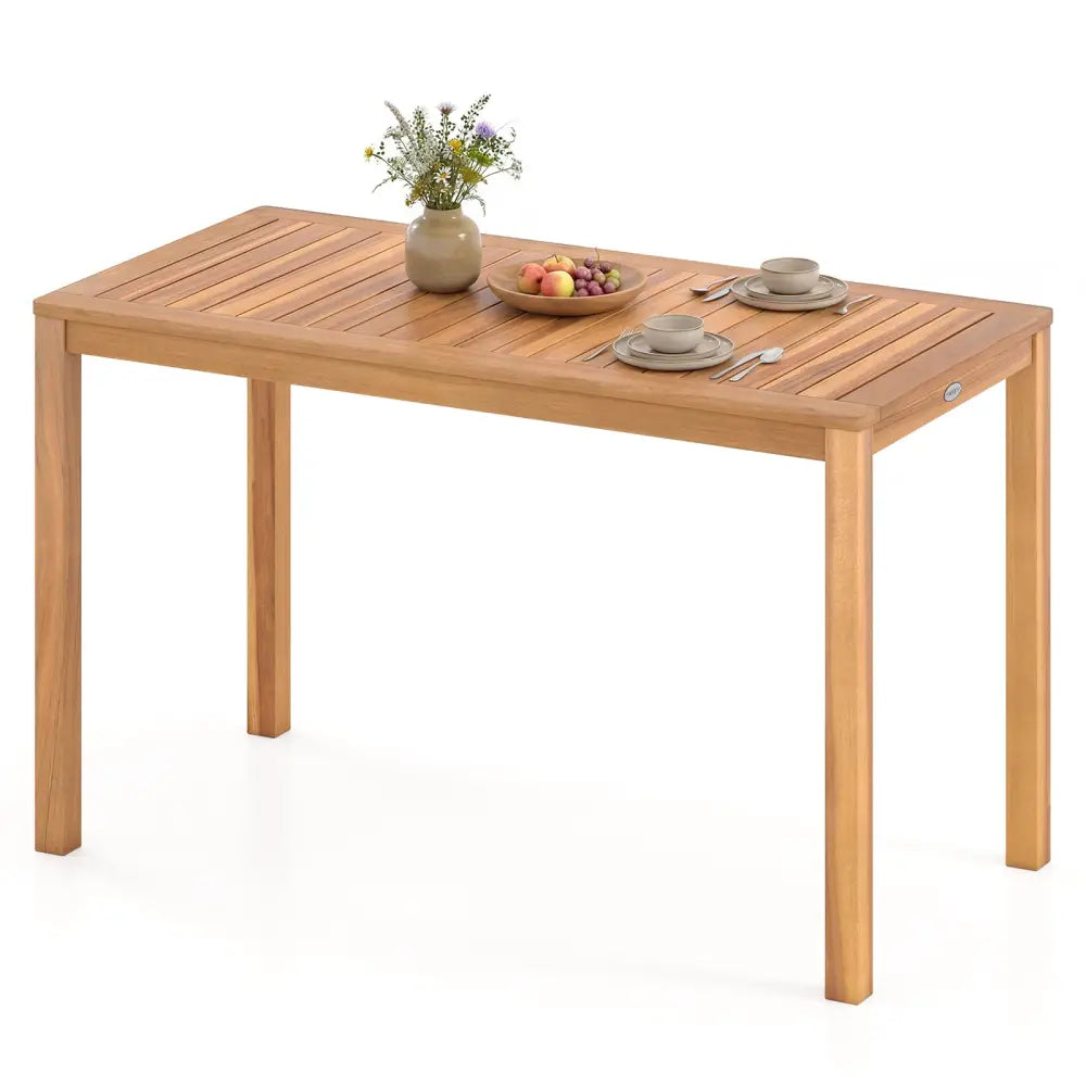 Outdoor Acacia Wood Dining Table with Slatted Tabletop for 4-6 - Patio Dining Tables