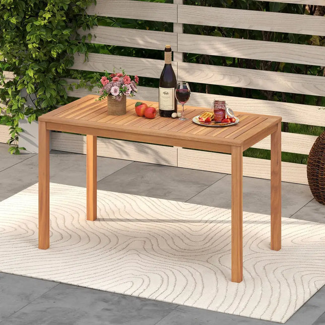 Outdoor Acacia Wood Dining Table with Slatted Tabletop for 4-6 - Patio Dining Tables