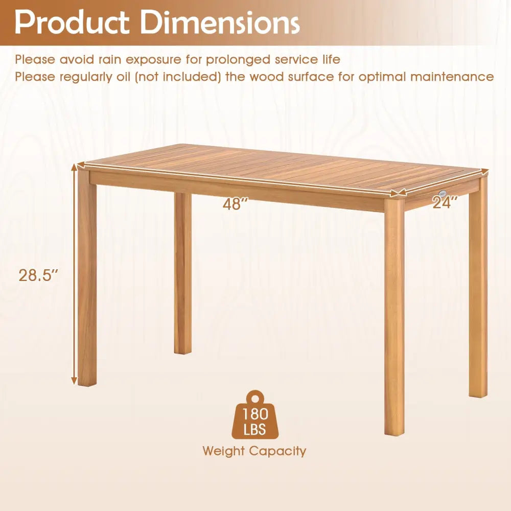 Outdoor Acacia Wood Dining Table with Slatted Tabletop for 4-6 - Patio Dining Tables