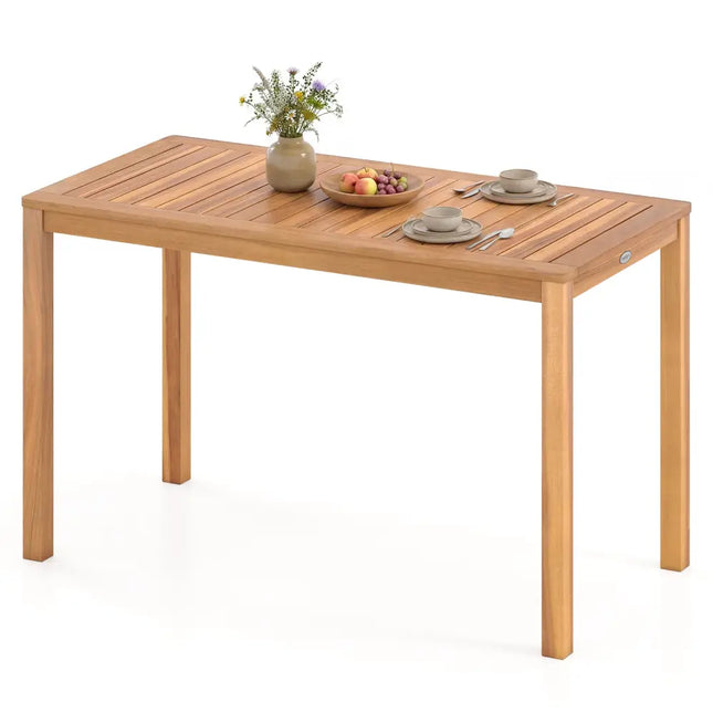 Outdoor Acacia Wood Dining Table with Slatted Tabletop for 4-6 - Patio Dining Tables