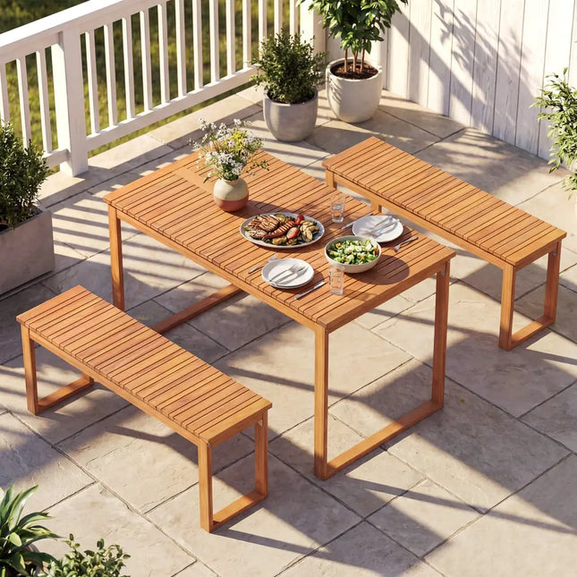 Outdoor Acacia Wood Dining Table with Slatted Tabletop for Garden - Patio Dining Tables