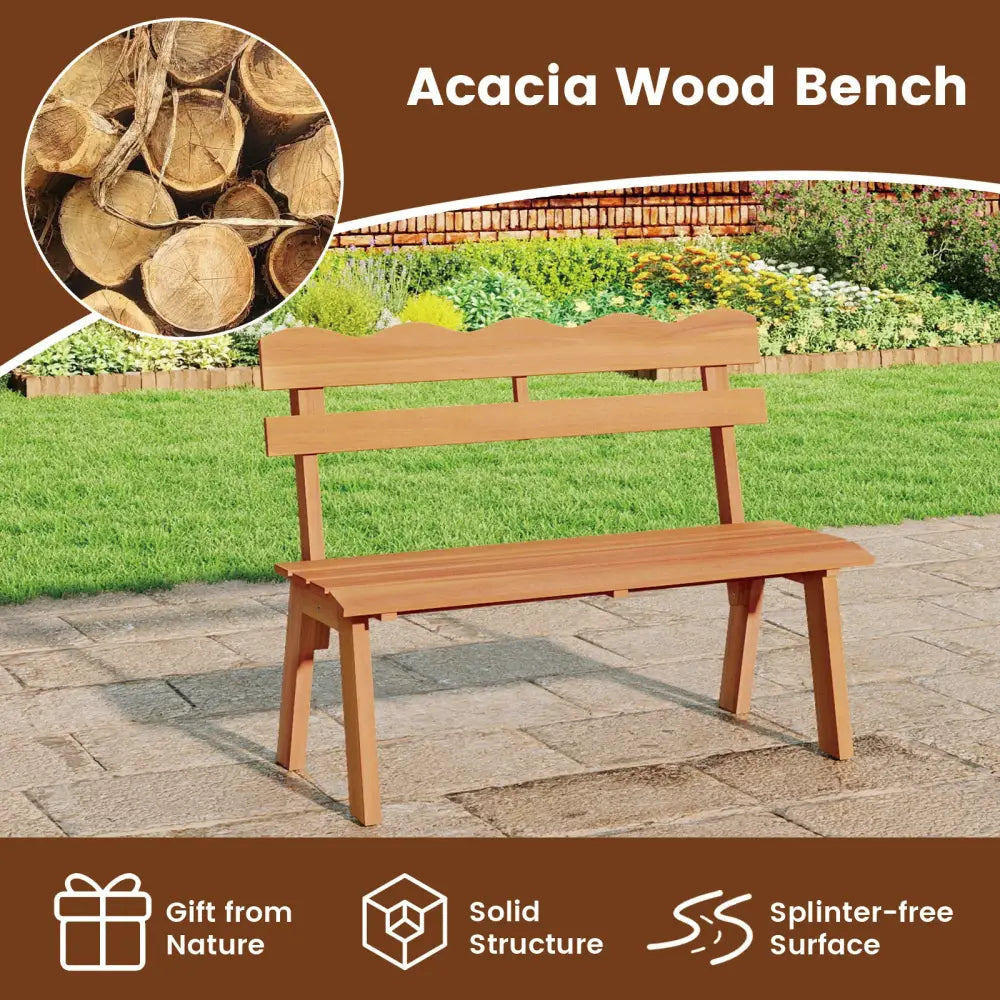 Outdoor Acacia Wood Garden Bench with 800 lbs Weight Capacity - Outdoor Benches