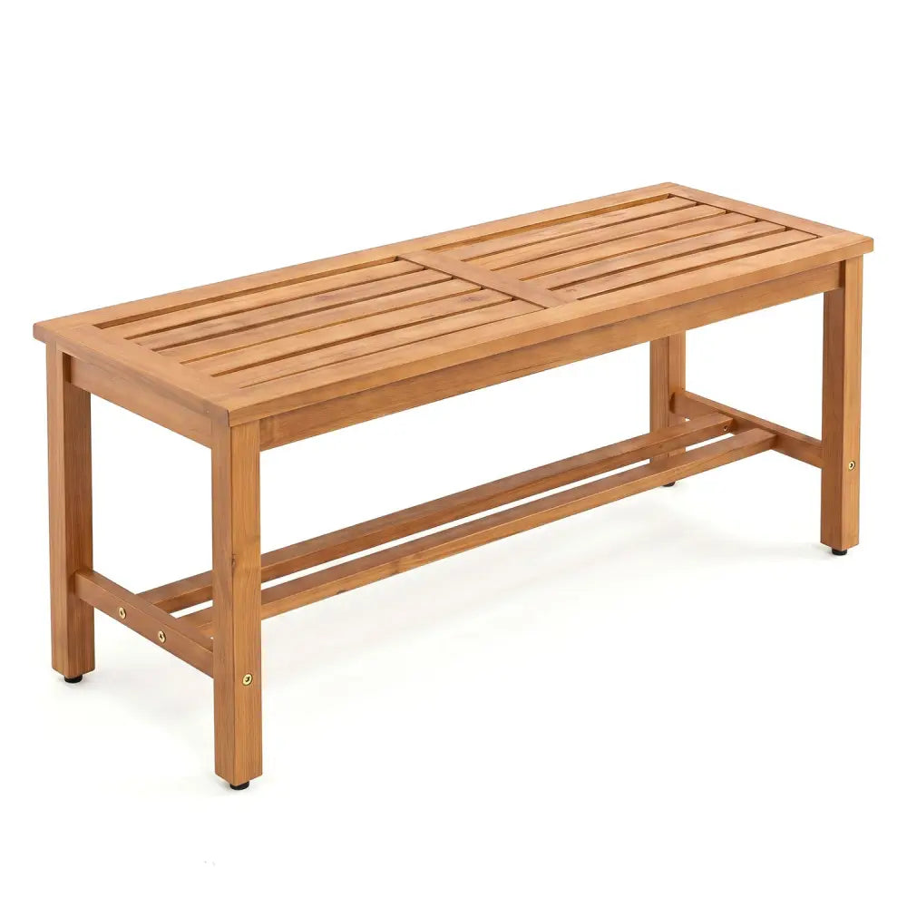 Outdoor Acacia Wood Patio Bench for 2 with Slatted Seat-1 Piece - Outdoor Benches