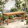 Outdoor Acacia Wood Patio Bench for 2 with Slatted Seat-1 Piece - Outdoor Benches