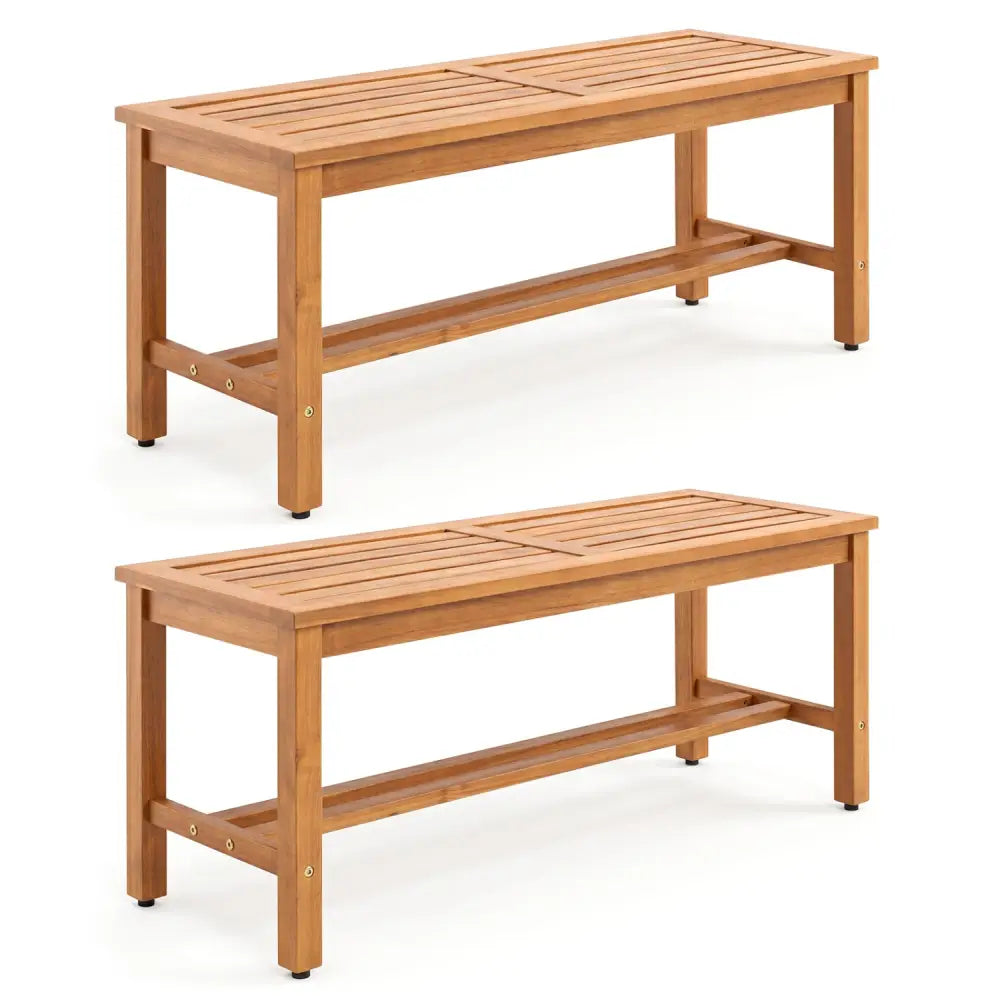 Outdoor Acacia Wood Patio Bench for 2 with Slatted Seat-2 Pieces - Outdoor Benches