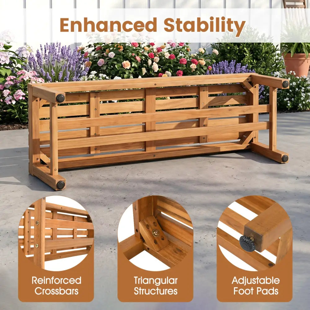 Outdoor Acacia Wood Patio Bench for 2 with Slatted Seat-2 Pieces - Outdoor Benches