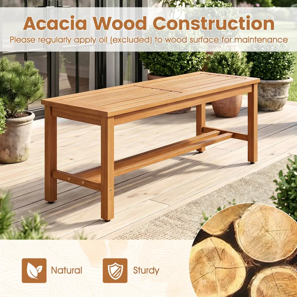 Outdoor Acacia Wood Patio Bench for 2 with Slatted Seat-2 Pieces - Outdoor Benches