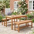 Outdoor Acacia Wood Patio Bench for 2 with Slatted Seat-2 Pieces - Outdoor Benches