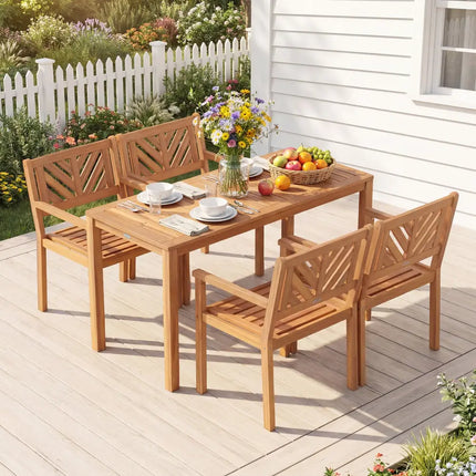 Outdoor Acacia Wood Patio Dining Chairs Garden Seating Chairs with 400 lbs Capacity-Set of 4 - Patio Dining Chairs