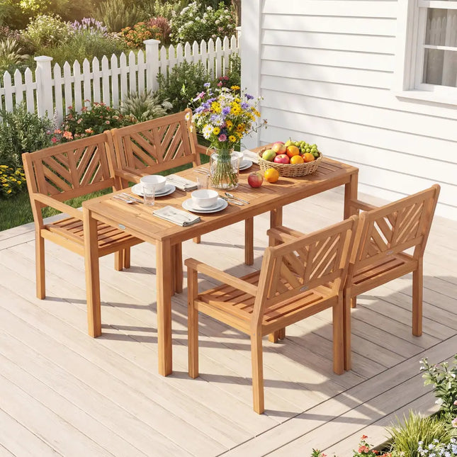 Outdoor Acacia Wood Patio Dining Chairs Garden Seating Chairs with 400 lbs Capacity-Set of 4 - Patio Dining Chairs