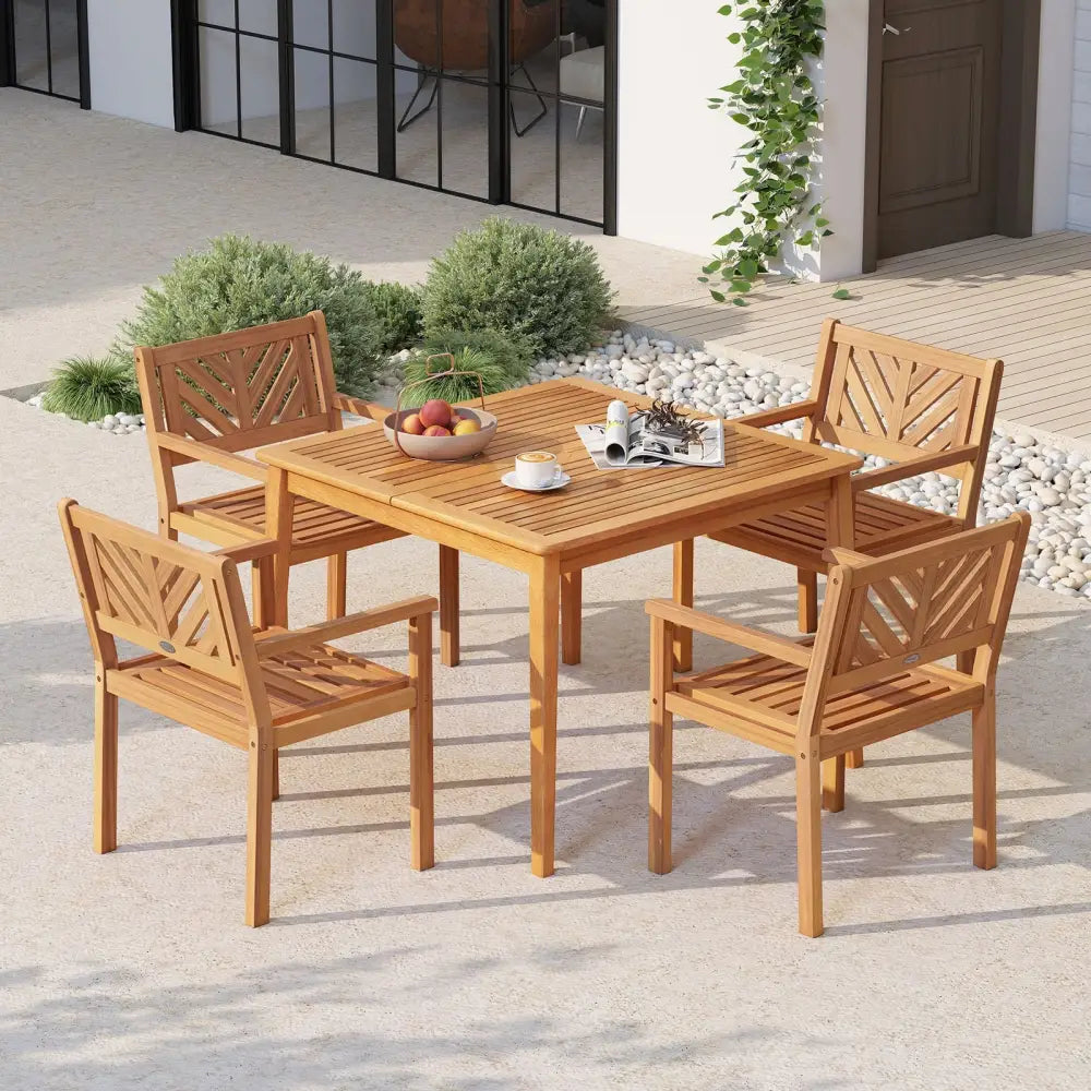 Outdoor Acacia Wood Patio Dining Chairs Garden Seating Chairs with 400 lbs Capacity-Set of 4 - Patio Dining Chairs