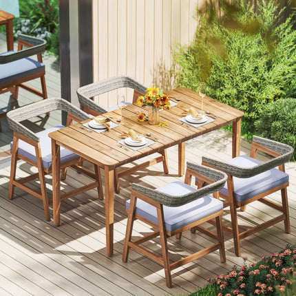 Outdoor Acacia Wood Patio Wicker Dining Chairs Set of 4 with Seat Cushion-Gray - Gray - Patio Dining Chairs