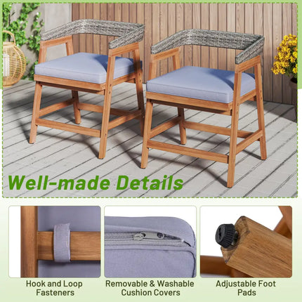 Outdoor Acacia Wood Patio Wicker Dining Chairs Set of 4 with Seat Cushion-Gray - Gray - Patio Dining Chairs