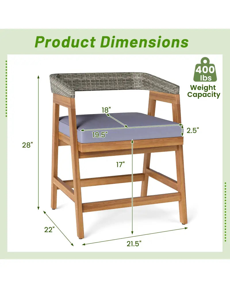 Outdoor Acacia Wood Patio Wicker Dining Chairs Set of 4 with Seat Cushion-Gray - Gray - Patio Dining Chairs