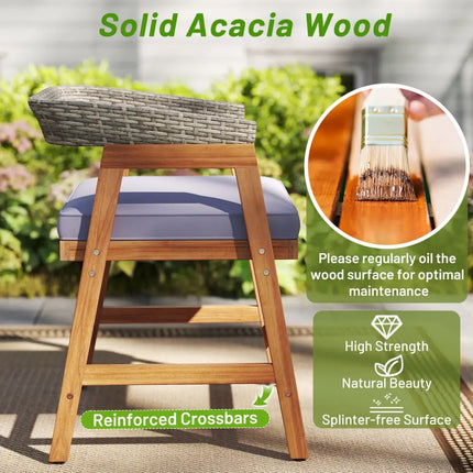 Outdoor Acacia Wood Patio Wicker Dining Chairs Set of 4 with Seat Cushion-Gray - Gray - Patio Dining Chairs