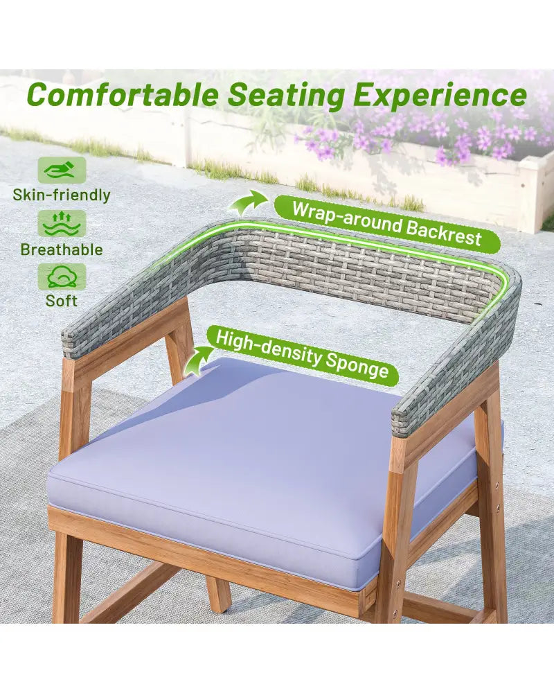 Outdoor Acacia Wood Patio Wicker Dining Chairs Set of 4 with Seat Cushion-Gray - Gray - Patio Dining Chairs