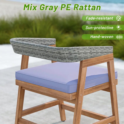 Outdoor Acacia Wood Patio Wicker Dining Chairs Set of 4 with Seat Cushion-Gray - Gray - Patio Dining Chairs