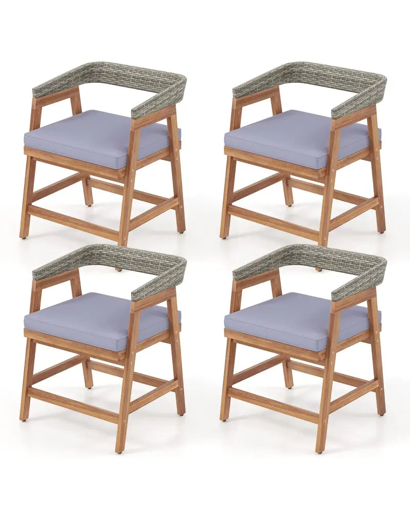 Outdoor Acacia Wood Patio Wicker Dining Chairs Set of 4 with Seat Cushion-Gray - Gray - Patio Dining Chairs