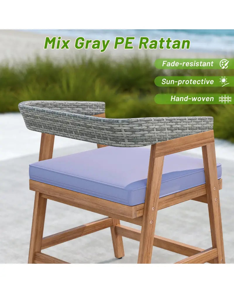 Outdoor Acacia Wood Patio Wicker Dining Chairs Set of 4 with Seat Cushion-Gray - Gray - Patio Dining Chairs