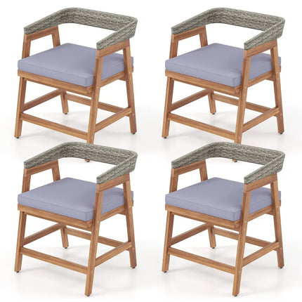 Outdoor Acacia Wood Patio Wicker Dining Chairs Set of 4 with Seat Cushion-Gray - Gray - Patio Dining Chairs