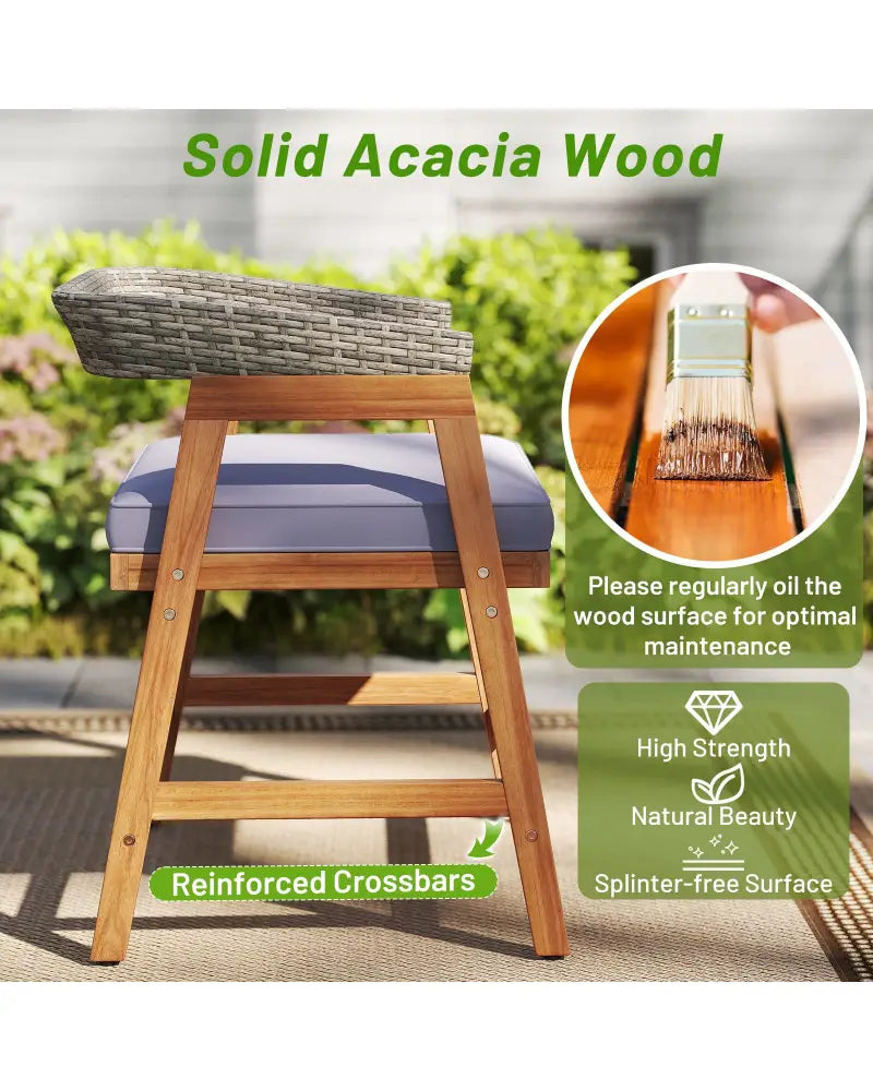 Outdoor Acacia Wood Patio Wicker Dining Chairs Set of 4 with Seat Cushion-Gray - Gray - Patio Dining Chairs