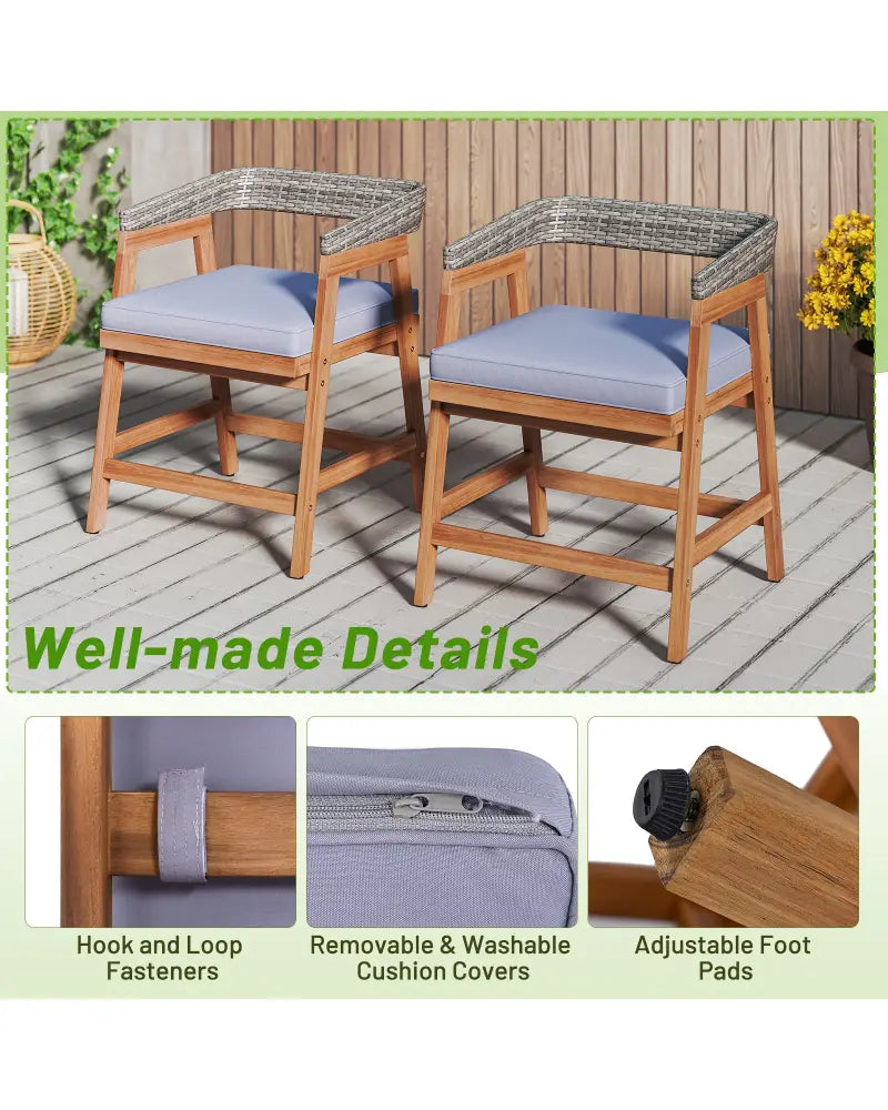 Outdoor Acacia Wood Patio Wicker Dining Chairs Set of 4 with Seat Cushion-Gray - Gray - Patio Dining Chairs