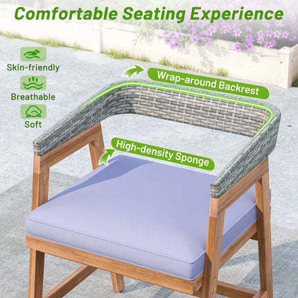 Outdoor Acacia Wood Patio Wicker Dining Chairs Set of 4 with Seat Cushion-Gray - Gray - Patio Dining Chairs