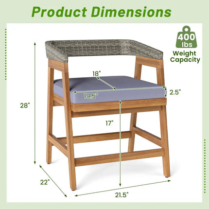Outdoor Acacia Wood Patio Wicker Dining Chairs Set of 4 with Seat Cushion-Gray - Gray - Patio Dining Chairs