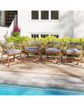 Outdoor Acacia Wood Patio Wicker Dining Chairs Set of 4 with Seat Cushion-Gray - Gray - Patio Dining Chairs