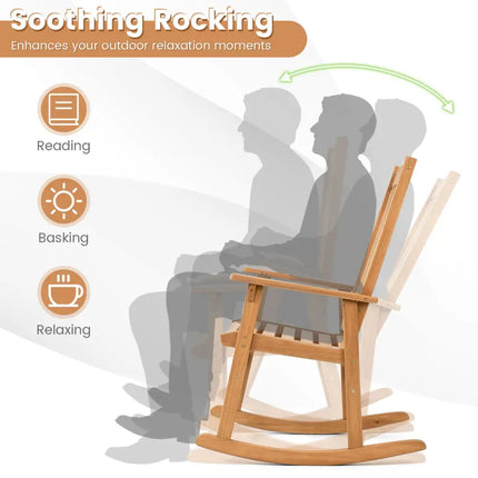 Outdoor Acacia Wood Rocking Chair with High Back and Armrests for Patio-Natural - Natural - Patio Rocking Chairs &