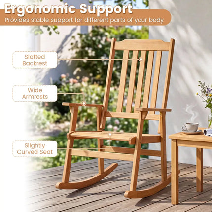 Outdoor Acacia Wood Rocking Chair with High Back and Armrests for Patio-Natural - Natural - Patio Rocking Chairs &