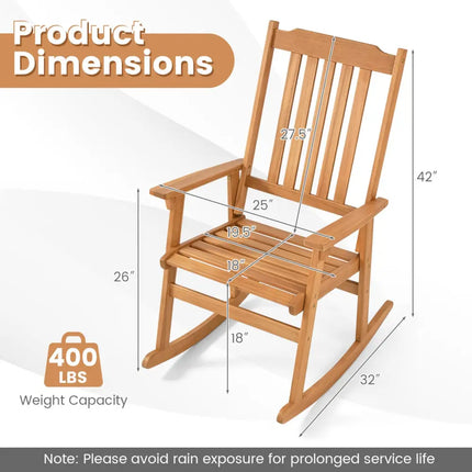 Outdoor Acacia Wood Rocking Chair with High Back and Armrests for Patio-Natural - Natural - Patio Rocking Chairs &