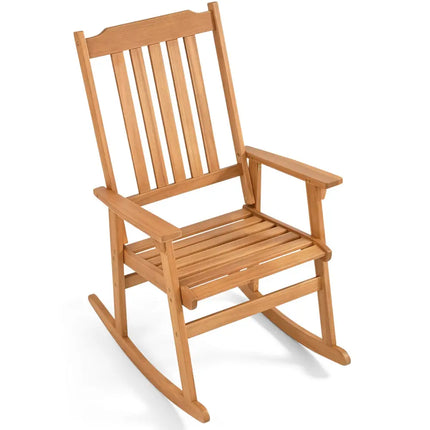 Outdoor Acacia Wood Rocking Chair with High Back and Armrests for Patio-Natural - Natural - Patio Rocking Chairs &