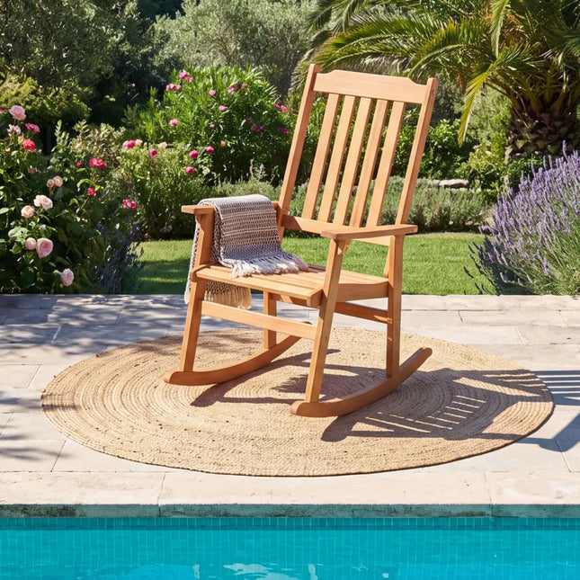 Outdoor Acacia Wood Rocking Chair with High Back and Armrests for Patio-Natural - Natural - Patio Rocking Chairs &