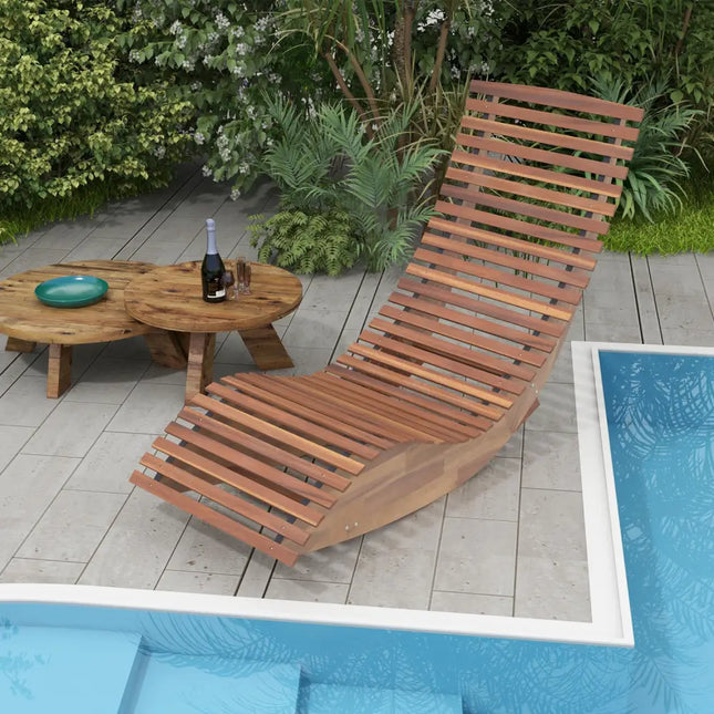 Outdoor Acacia Wood Rocking Chair with Widened Slatted Seat and High Back - Natural - Patio Rocking Chairs & Gliders