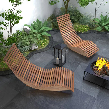 Outdoor Acacia Wood Rocking Chair with Widened Slatted Seat and High Back - Natural - Patio Rocking Chairs & Gliders