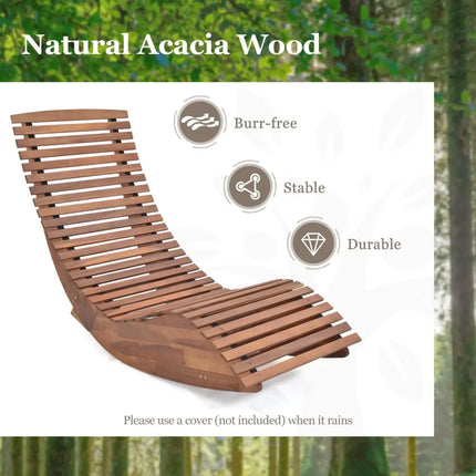 Outdoor Acacia Wood Rocking Chair with Widened Slatted Seat and High Back - Natural - Patio Rocking Chairs & Gliders