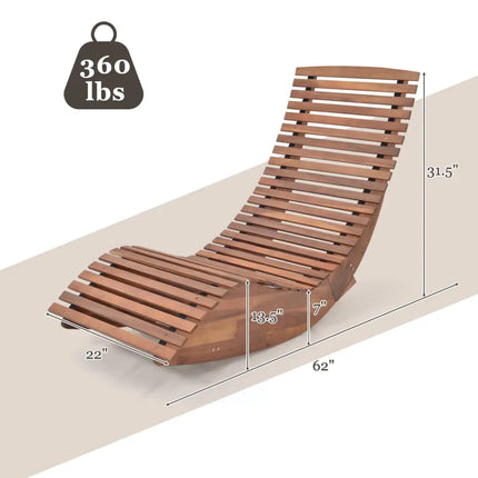 Outdoor Acacia Wood Rocking Chair with Widened Slatted Seat and High Back - Natural - Patio Rocking Chairs & Gliders