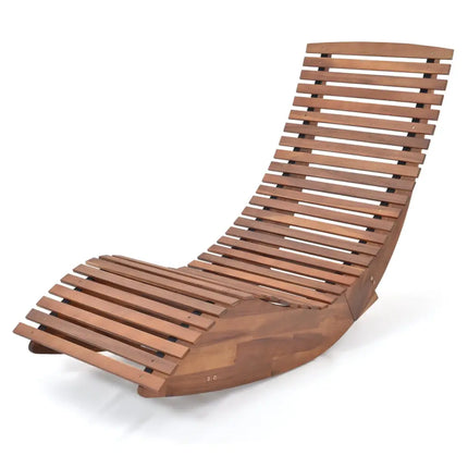 Outdoor Acacia Wood Rocking Chair with Widened Slatted Seat and High Back - Natural - Patio Rocking Chairs & Gliders