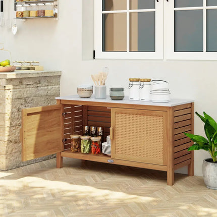 Outdoor Acacia Wood Storage Cabinet Outside Tool Cabinet with Fax Marble Top - Sheds & Outdoor Storage