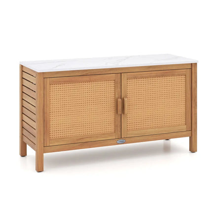 Outdoor Acacia Wood Storage Cabinet Outside Tool Cabinet with Fax Marble Top - Sheds & Outdoor Storage
