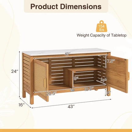 Outdoor Acacia Wood Storage Cabinet Outside Tool Cabinet with Fax Marble Top - Sheds & Outdoor Storage