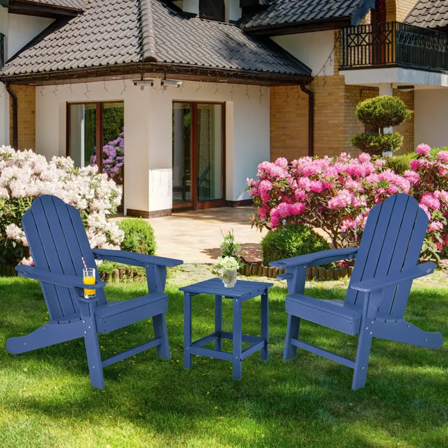 Outdoor Adirondack Chair with Built-in Cup Holder for Backyard Porch-Navy - Navy - Adirondack Chairs
