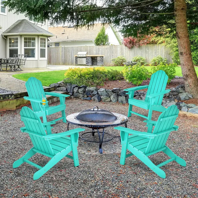 Outdoor Adirondack Chair with Built-in Cup Holder for Backyard Porch-Turquoise - Turquoise - Adirondack Chairs