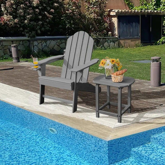 Outdoor Adirondack Chair with Built-in Cup Holder for Backyard Porch-Gray - Gray - Adirondack Chairs