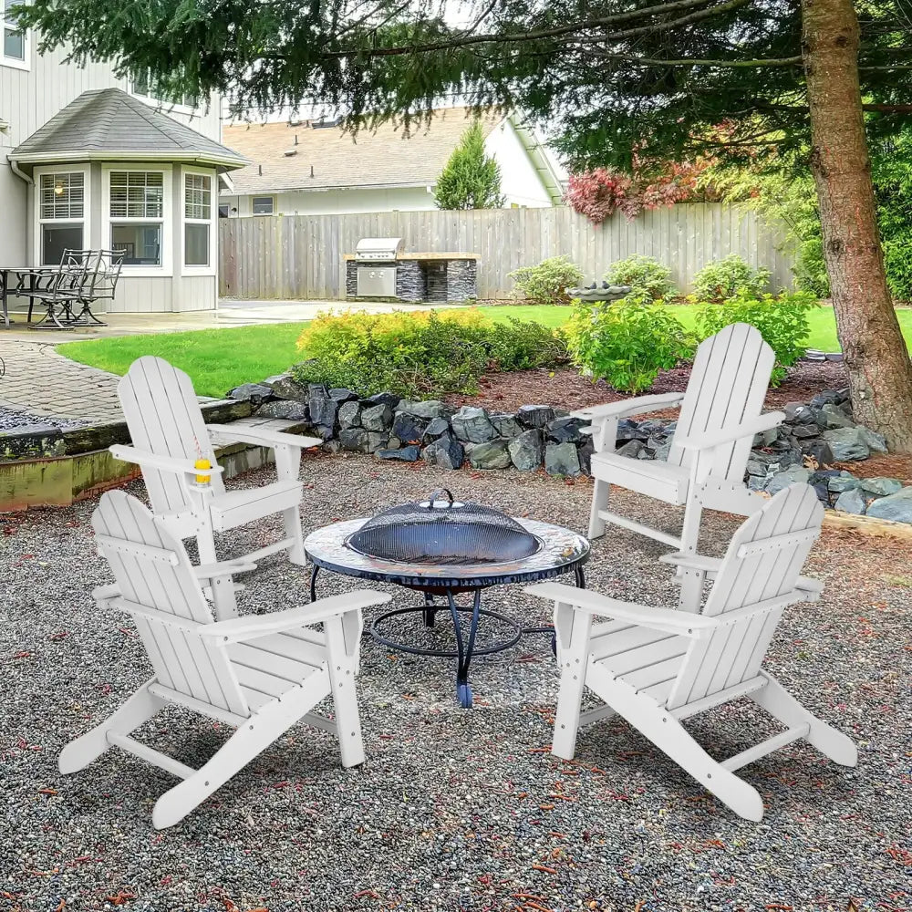 Outdoor Adirondack Chair with Built-in Cup Holder for Backyard Porch-White - White - Adirondack Chairs