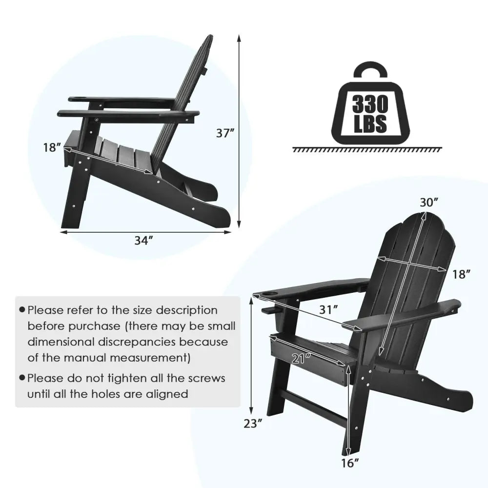 Outdoor Adirondack Chair with Built-in Cup Holder for Backyard Porch-Black - Black - Adirondack Chairs