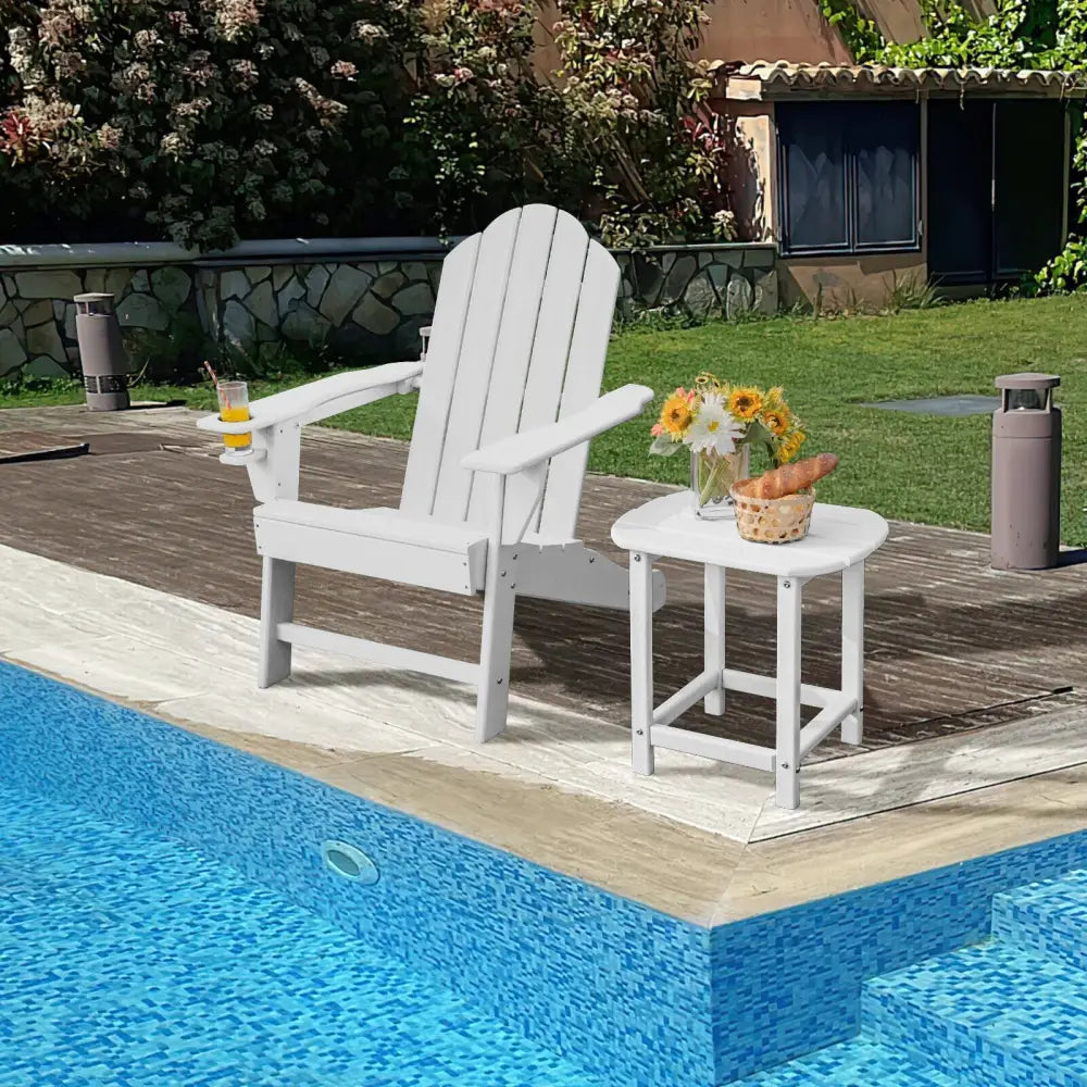 Outdoor Adirondack Chair with Built-in Cup Holder for Backyard Porch-White - White - Adirondack Chairs